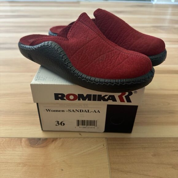 Romika Mokasso Women's 36 Red Nubuck Leather Slip-On Wedge Mule Clog Slipper - Picture 1 of 4